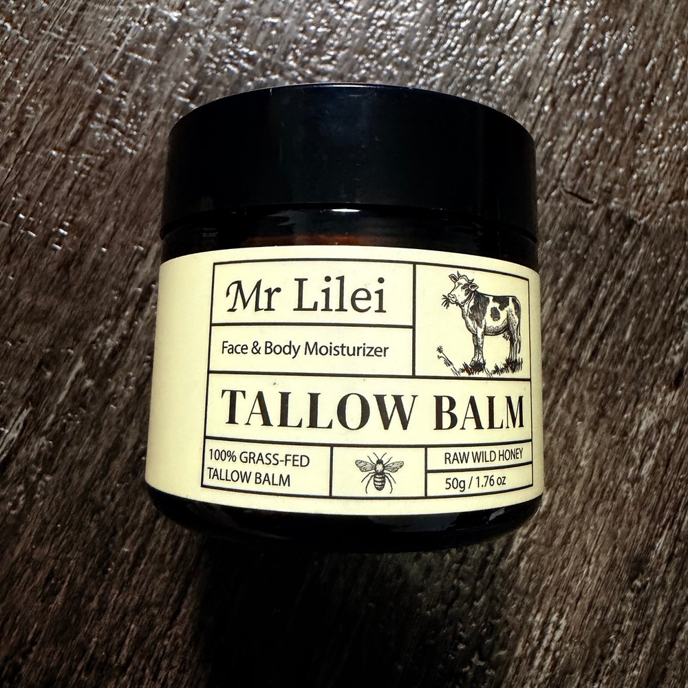 Mr Lilei Tallow Balm Unisex 50g Amber Jar Grass-Fed Beef Honey Face Body Cream